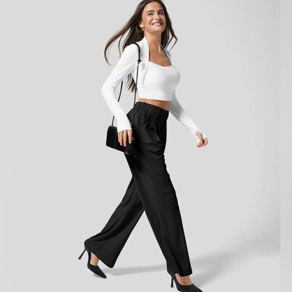 Halara High Waisted Plicated Side Pockets Wide Leg Waffle Pant NEW - Picture 14 of 14